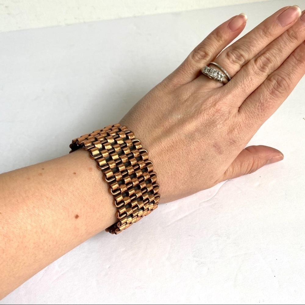 Vintage Renoir Copper‎ Bracelet Woven Cuff Bangle Mid Century Modern Mod Retro - Picture 6 of 9